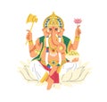 Indian god Ganesha with elephant head. Divine Hindu lord of luck, wisdom. Ganapati deity from India, Hinduism. Ancient