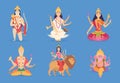 Indian god. Ganesha vishnu lakshmi and saraswati characters vector fantasy mascot