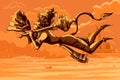 Indian God Hanuman flying with mountain