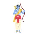 Indian god Rama. Hindu divine archer character. Male Ram deity statue holding arrows and bow. india Hinduism mythology