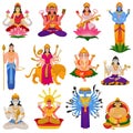 Indian god vector hindu godhead of goddess character and hinduism godlike idol Ganesha in India illustration set of