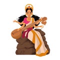 indian goddess lakshmi sitting with sitar