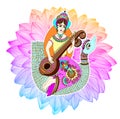 Indian goddess Saraswati playing on veena astride a swan Royalty Free Stock Photo