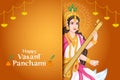 Indian Goddess Saraswati on Vasant Panchami Pooja festival background Royalty Free Stock Photo