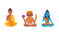 Indian Gods Set, Brahma, Sitting Buddha, Shiva Idols Cartoon Vector Illustration Royalty Free Stock Photo