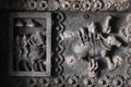 Indian gods Siva and Parvati on ceiling of 12th century temple Hoysaleswara with fantastic carvings