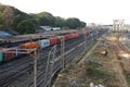 Indian goods train has stopped at rail station