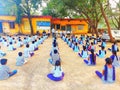 Indian governament students learning discipline from teachers in programme