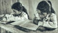 Indian Government School girls in the classroom writing some notes Assam government school girls