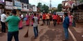 indian government school teacher cleaning road during Clean india program 2 Oct 2019