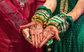 Indian groom and bride with henna paint Royalty Free Stock Photo
