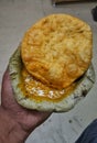 Indian gujarati food puri or poori. Homemade Indian Potato Poori or Puri . Khasta kachori,bedmi poori,stuffed daal poori, Bedvi