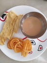 Indian gujrati breakfast fafda jalebi