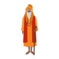 Indian guru wearing turban and traditional clothes, holding cane. Hindu clergyman, cleric or religious leader. Male Royalty Free Stock Photo