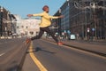 Indian handsome man jumping in an urban context Royalty Free Stock Photo