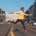 Indian handsome man jumping in an urban context Royalty Free Stock Photo