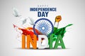 PrintIndian happy Independence Day celebrations with stylish 3d india text and Ashoka Wheel