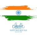 Indian Happy Republic Day greeting card with handwritten word India and brush strokes in the colors of the Indian national flag. Royalty Free Stock Photo