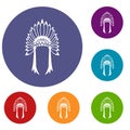 Indian headdress icons set