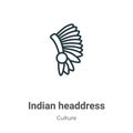 Indian headdress outline vector icon. Thin line black indian headdress icon, flat vector simple element illustration from editable Royalty Free Stock Photo