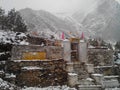 An Indian Himalayan village during snowfall Royalty Free Stock Photo