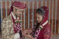 Indian Hindu Bride & Groom a happy smiling couple exchanging wedding ring. Royalty Free Stock Photo
