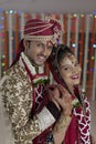 Indian Hindu Bride & Groom a happy smiling couple. Royalty Free Stock Photo