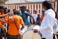 Indian hindu man dancing during celebration of chariot festival, Ahobilam, India