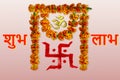 Indian hindu religious spiritual symbol swastik or swastica and Shubh Labh Means Good Luckuse for blessing,luck,god worship,mar