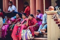 Indian Hindu women worshipers at the Hindu Dakshineswar Kali Temple in traditional clothing