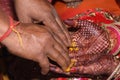 Indian Hindus perform yellow hands of bride in marriage