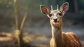 Indian hog deer stands alone. It is a small deer. It gets its name from the hog-like manner in which it runs through the