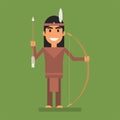 Indian holding arrow and bow and smiling