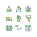 Indian holiday RGB color icons set Royalty Free Stock Photo