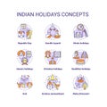 Indian holidays concept icons set