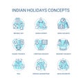 Indian holidays concept icons set