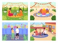 Indian holidays flat color vector illustration set