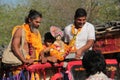 Indian Holy guru leads procession of faithful Royalty Free Stock Photo