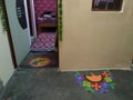 Indian home inside home with Rangoli Royalty Free Stock Photo