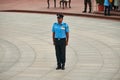 Indian honor guard officer stands at attention in Amar Jawan Jyoti at Amar Chakra