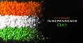 Indian Independence Day celebration background concept. Symbolic flag colors, red, green and orange powders colour splashed over Royalty Free Stock Photo