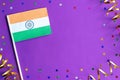 Indian Independence Day. India flag on festive purple background. The concept of celebration, patriotism and celebration. Copy Royalty Free Stock Photo