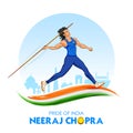 Indian Javelin Thrower sportsperson victory in championship on tricolor India background