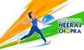 Indian Javelin Thrower sportsperson victory in championship on tricolor India background