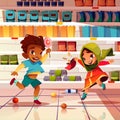 Indian kids playing in supermarket cartoon vector Royalty Free Stock Photo