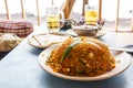 Indian kitchen dish Pulao or Pilaf with rice and vegetables