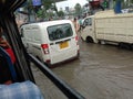 Indian kolkata road under heavy rain