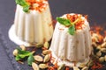 Indian kulfi dessert, ice cream with safron, mint, nuts