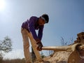 indian labour digging lime soil for construction work in India dec 2019