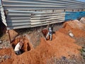 indian labours digging soil for construction work in india dec 2019 Royalty Free Stock Photo